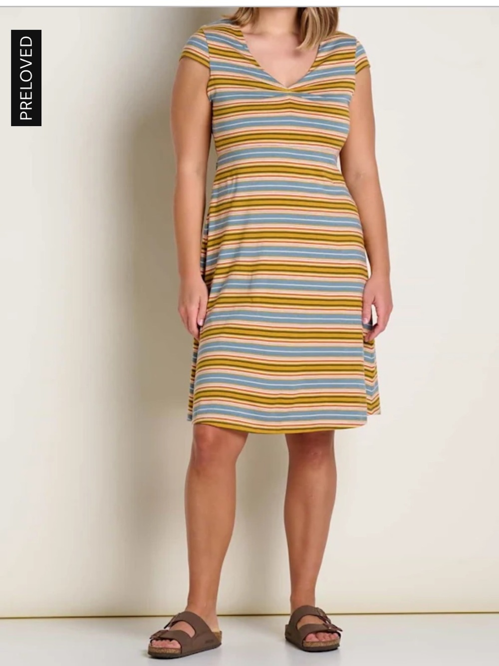 Toad&Co Rosemarie Dress LARGE striped V NECK organic cotton LARGE